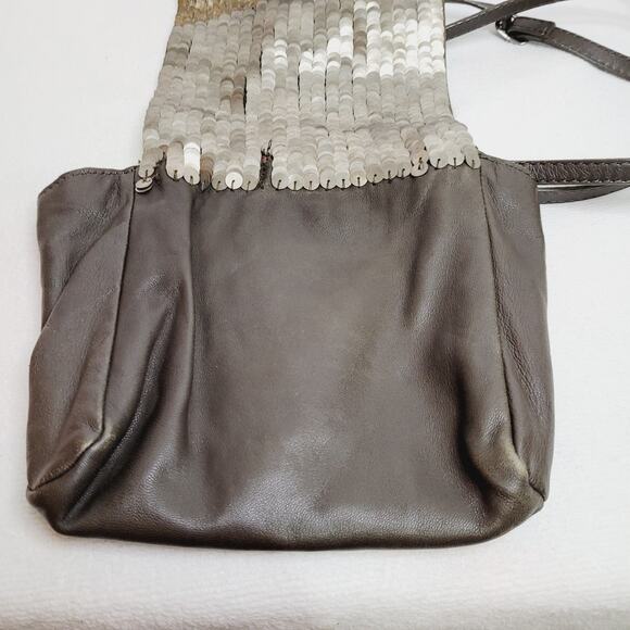 Hoss Intropia brown leather beaded and metal sequined cross body bag - Picture 8 of 16